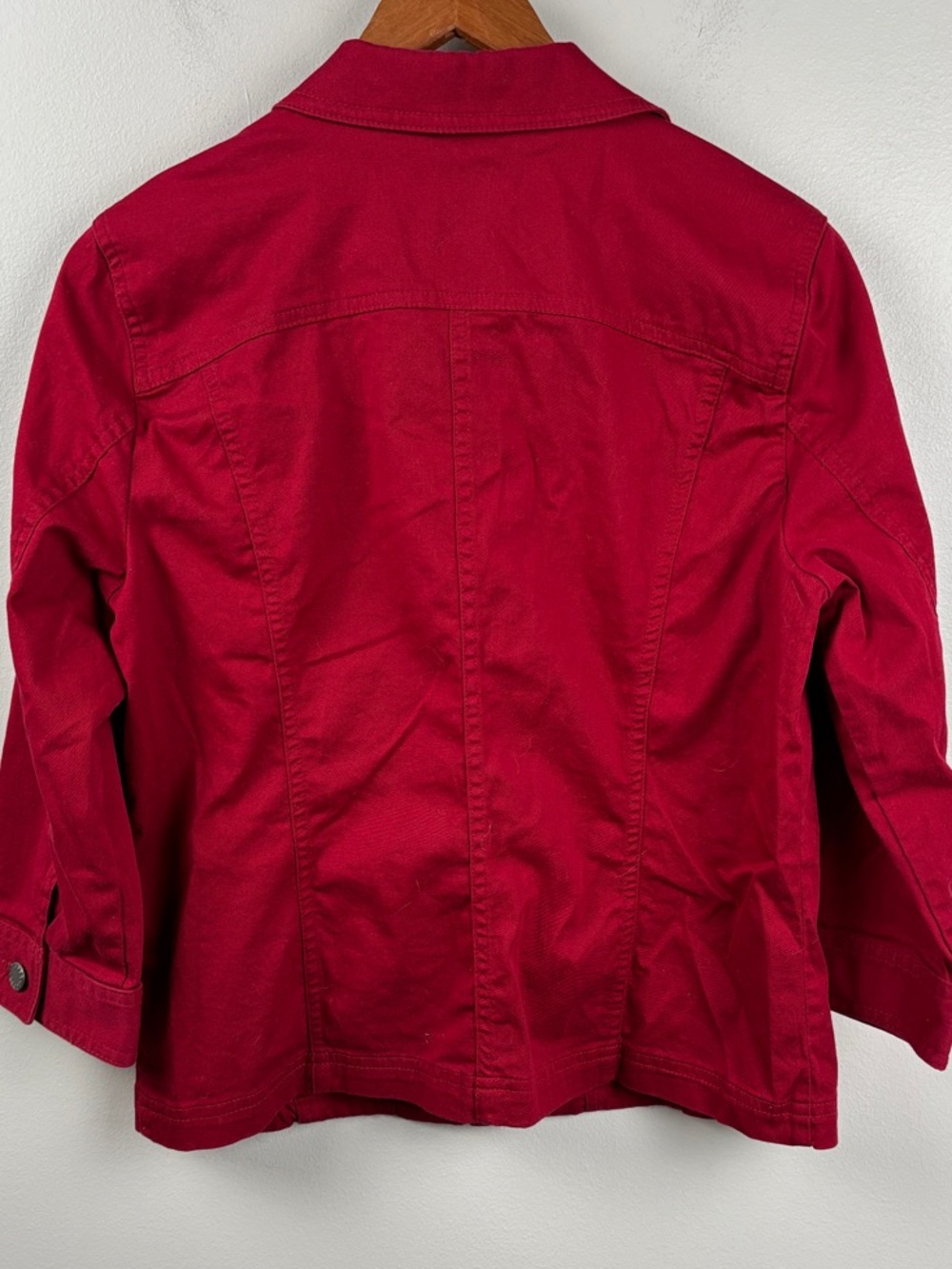 Christopher & Banks Deep Red Cotton Jean Jacket Medium button up classic 38” - Picture 8 of 9